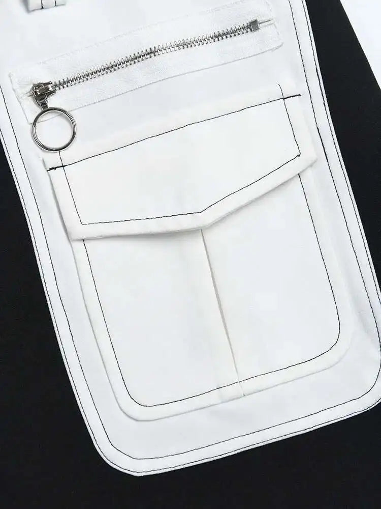 Women Black Contrast Color Pocket Blazer New Lapel Long Sleeve Loose Fit  Jacket Fashion Tide Spring Autumn 2025 1S39401