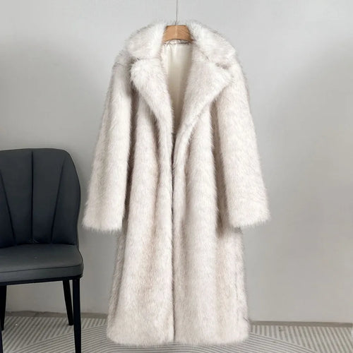 Load image into Gallery viewer, Solid Loose Fur Long Coat for Women Lapel Long Sleeve Temperament Elegant Coats Female Fashion Style Fashion
