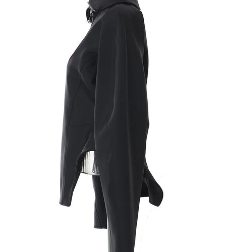 Black Zipper Irregular Shaped Casual Jacket New Lapel Long Sleeve Women Coat Fashion Tide Spring Autumn 2025 7AB4729