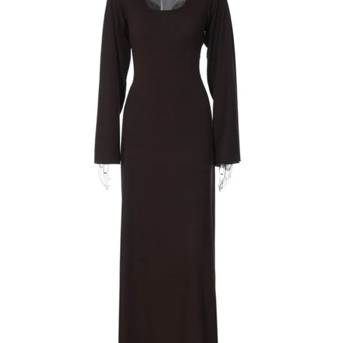 Load image into Gallery viewer, Ribbed Lace-up Long Sleeve Maxi Dress For Women 2023 Autumn Winter New Fashion Solid Bodycon Long Dress Elegant
