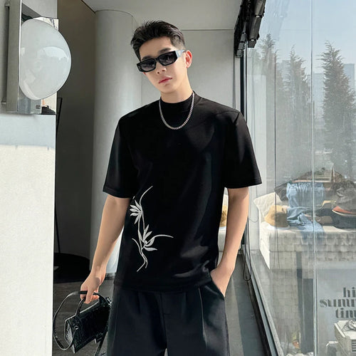 Load image into Gallery viewer, Men T-shirt Chinese Embroidered Half High Neck Slim Fit Bottom Top Short Sleeve Male T-shirts Spring Summer 9C5121
