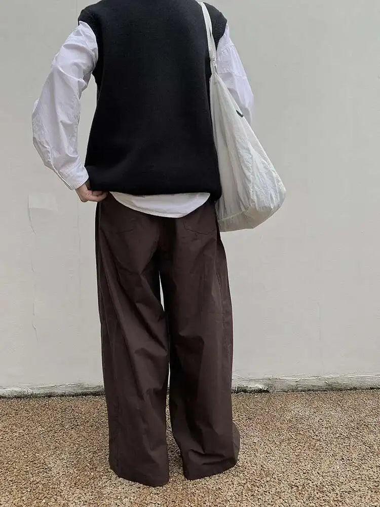 High Elastic Waist Coffee Pocket Brief Long Wide Leg Pants New Trousers Women Fashion Tide Spring Autumn 2025 1DH8354