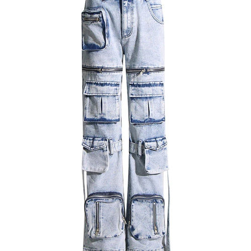 Load image into Gallery viewer, Spliced Zippers Hollow Out Jeans For Women Highe Waist Patchwork Pockets Denim Pants Female Fashion Clothing Style
