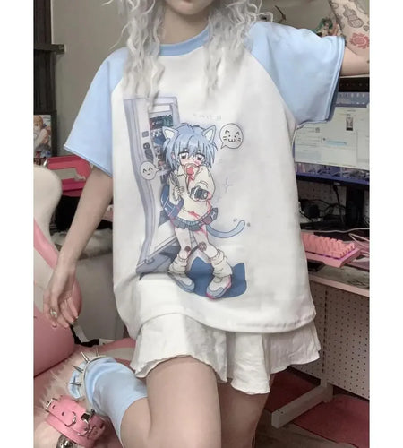 Streetwear T Shirt Women Japanese Sweet Anime Print Oversized Tops Long Sleeve Casual Tees Fashion Y2k Tshirts 2023 Ropa Mujer