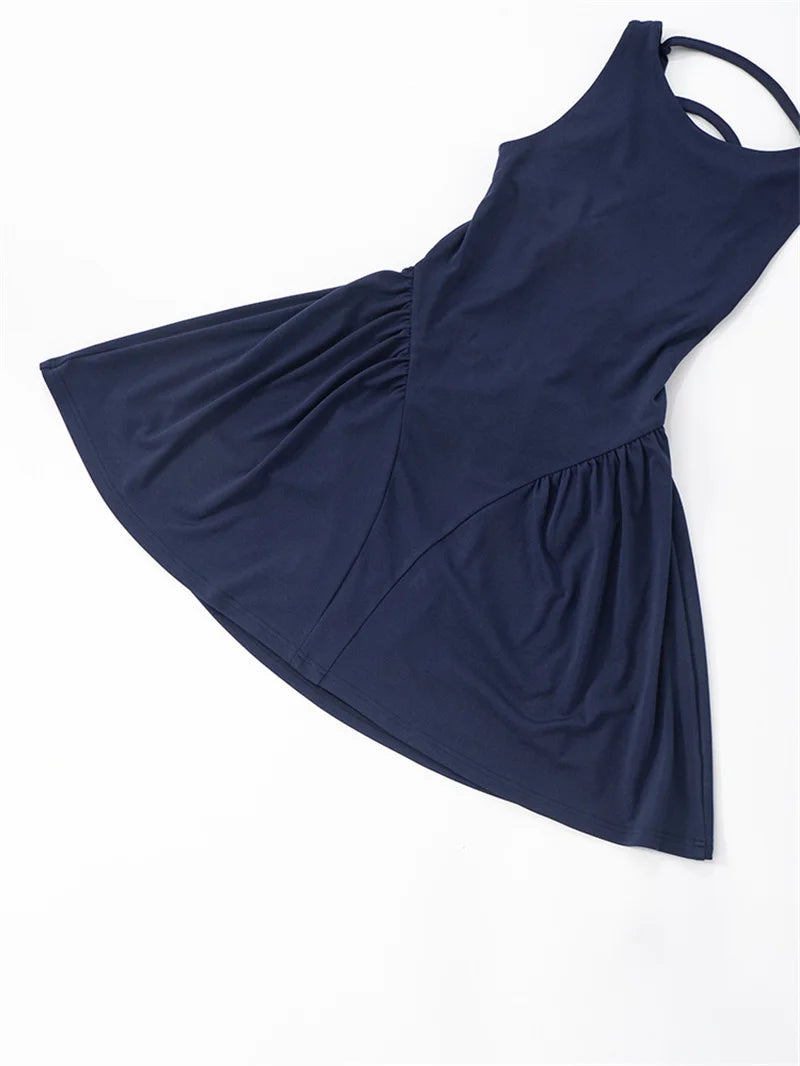 Backless Lace-up Sexy Mini Dress Women Robe Fashion O Neck Sleeveless High Waist A-line Club Party Dress Elegant