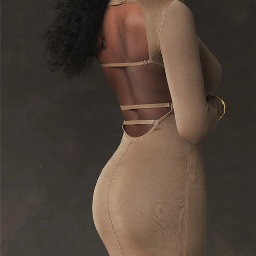 Load image into Gallery viewer, Turtleneck Backless Bodycon Midi Dress For Women New Autumn Winter Long Sleeve Club Party Sexy Long Dress Vestidos
