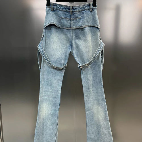 Load image into Gallery viewer, Patchwork Button Casual Slimming Denim Pants For Women High Waist Spliced Pockets Flare Jeans Female Fashion
