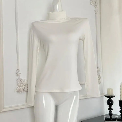 Load image into Gallery viewer, Black White Elegant Velvet Sweater Women Grey High Neck Long Sleeve Basic Knit Tops 2024 Autumn Winter Simplicity Versatile Chic
