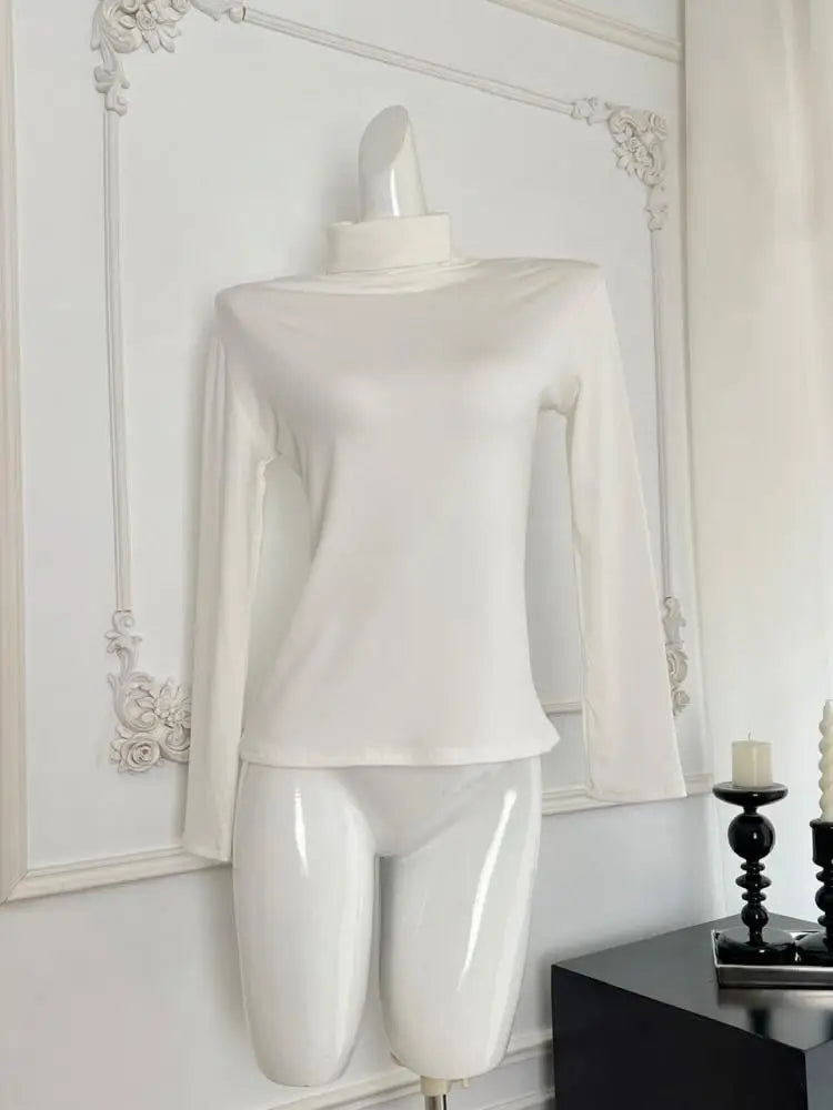 Black White Elegant Velvet Sweater Women Grey High Neck Long Sleeve Basic Knit Tops 2024 Autumn Winter Simplicity Versatile Chic