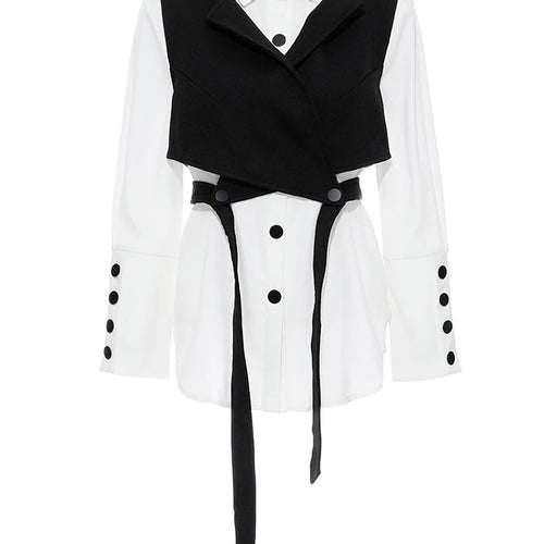 Load image into Gallery viewer, Women Black Bandage Vest Two Piece Blouse New Lapel Long Sleeve Loose Fit Shirt Fashion Tide Spring Autumn 2025 JR675
