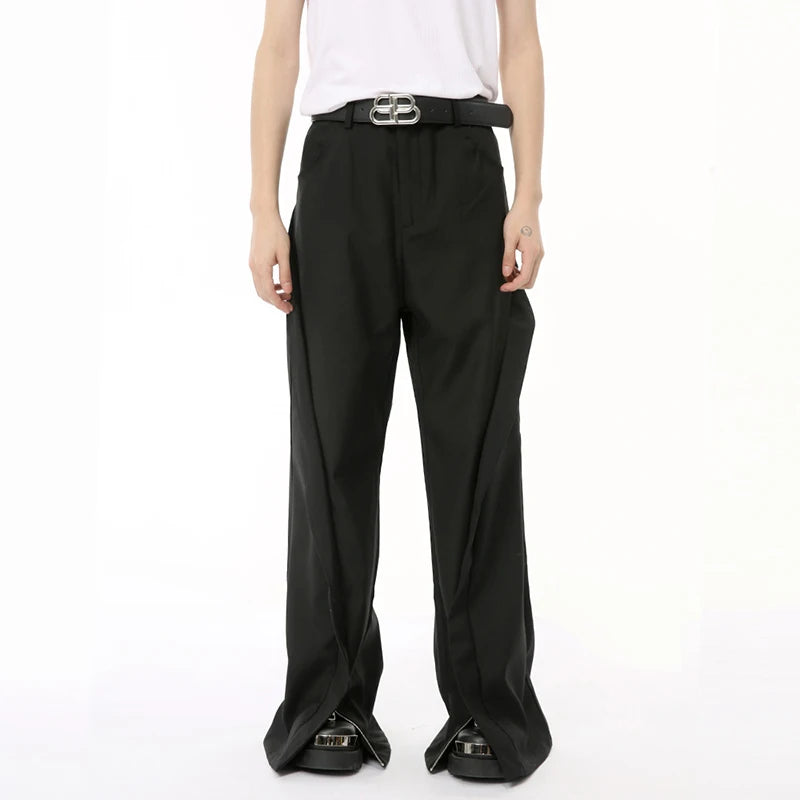 Male Suit Pants New Three-dimensional Deconstructed Zippers Design Boot Cut Men‘s Trousers Summer Trendy 9C6681