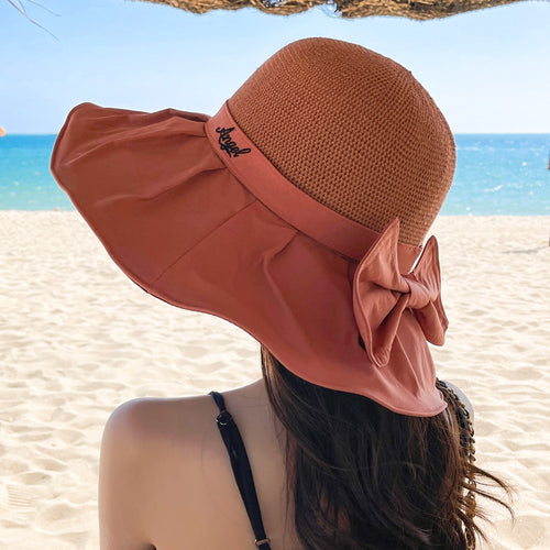 Load image into Gallery viewer, Women&#39;s Summer Hat Fashion Letter Embroidery Bow Design Straw Sun Hat Female Travel  Beach Bucket Hat
