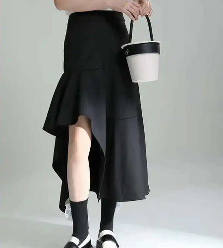 High Waist Irregular Black Ruffles Slit Elegant Party Half-body Skirt Women Fashion Tide New Spring Autumn 2025 1DE7718