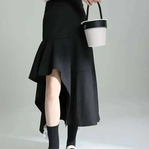 Load image into Gallery viewer, High Waist Irregular Black Ruffles Slit Elegant Party Half-body Skirt Women Fashion Tide New Spring Autumn 2025 1DE7718
