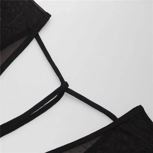 Load image into Gallery viewer, Mesh See Through Sexy Mini Dress For Women Black Sheer Mesh Deep V Neck Long Sleeve Backless Draped Ruched Dress
