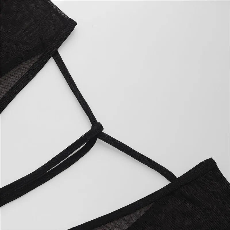 Mesh See Through Sexy Mini Dress For Women Black Sheer Mesh Deep V Neck Long Sleeve Backless Draped Ruched Dress