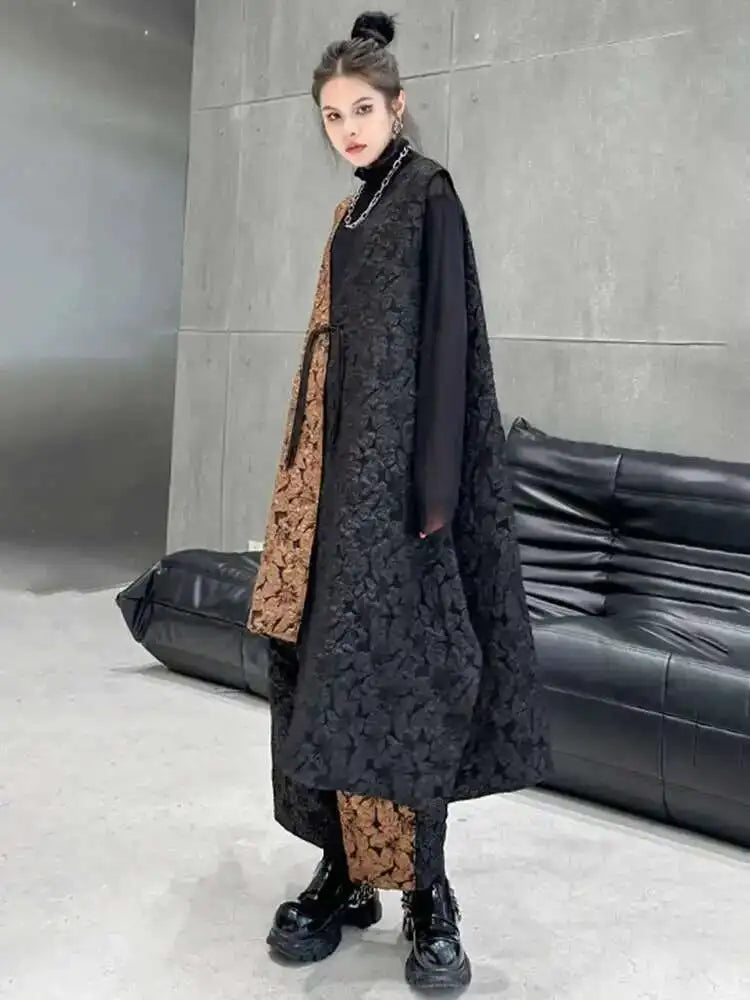 Coffee Big Size Vest Wide Leg Pants Two Piece Suit New V-Neck Sleeveless Women Fashion Tide Spring Autumn 2025 1DH4580