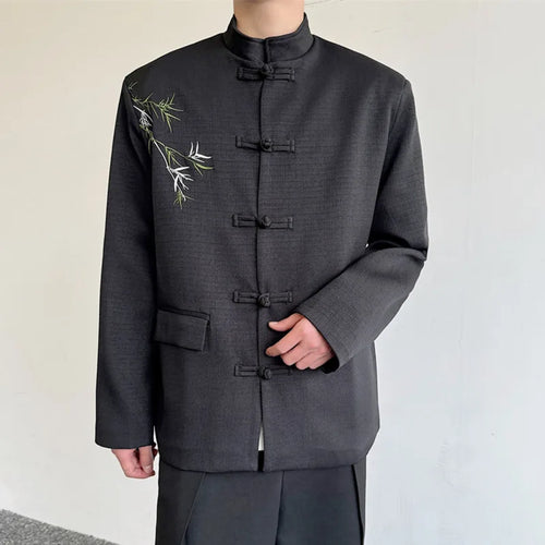 Load image into Gallery viewer, Men's Suit Coat New Chinese Style Embroidered Bamboo Pattern Stand Collar Male Blazer Spring Menwear Knot Button 9W1578
