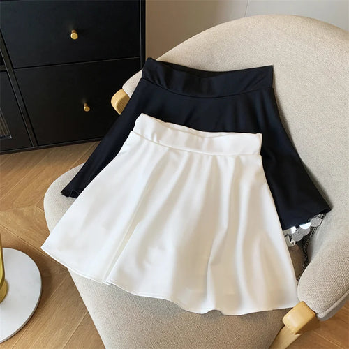 Load image into Gallery viewer, Spring Summer Black A-line Pleated Skirts White Elastic High Waist Slim Short Skirt For Girls Ruffle Edge Party Skirt Simplicity
