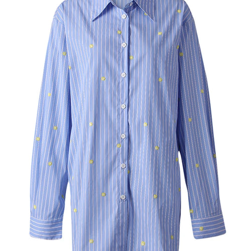 Load image into Gallery viewer, Women Blue Striped Dot Big Size Elegant Blouse New Lapel Long Sleeve Shirt Fashion Tide Spring Autumn 2025 CPG3310
