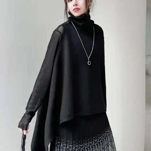 Load image into Gallery viewer, Black Irregular Big Size Knitting Sweater Turtleneck Sleeveless Women Pullovers New Fashion Spring Autumn 2025 1DH6998
