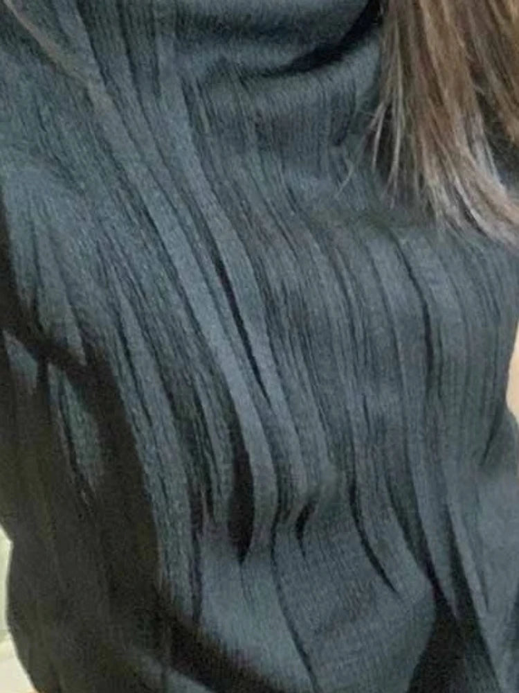 Y2k Aesthetic Half High Collar Vintage Tees Streetwear Casual Solid Fairy Pleated Tshirts Women Harajuku Grunge Slim Fit Tops