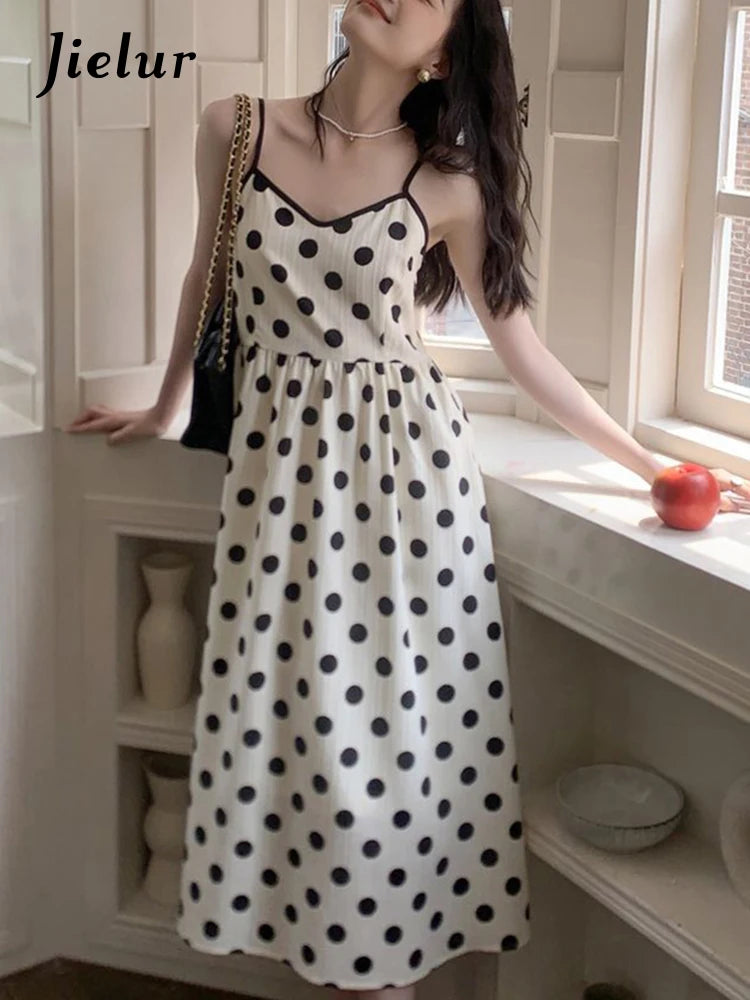 White Two-piece Dot Female Dresses French Style Summer V-neck Slim Casual Vacation Women's Dresses Birthday Party Club