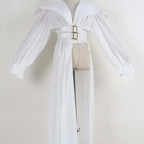 Load image into Gallery viewer, Women Black Irregular Shirt Dress New Lapel Lartern Long Sleeve Belt Waist Loose Fashion Tide Spring Autumn 2025 1DH2257
