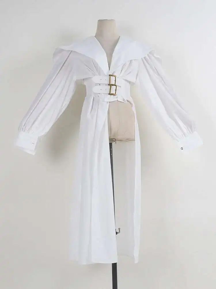 Women Black Irregular Shirt Dress New Lapel Lartern Long Sleeve Belt Waist Loose Fashion Tide Spring Autumn 2025 1DH2257