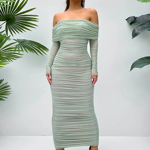 Load image into Gallery viewer, Off-shoulder Long Sleeve Sexy Maxi Dress For Women Autumn New Strapless Backless Bodycon Ruched Party Long Dress
