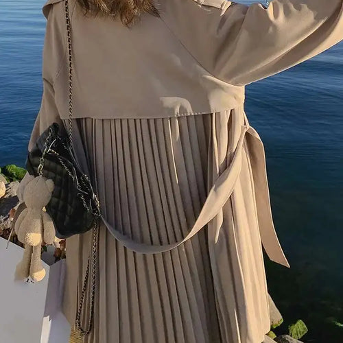 Load image into Gallery viewer, Women Khaki Back Pleated Big Size Elegant Trench New Lapel Long Sleeve Windbreaker Fashion Tide Spring Autumn 2025 1DH9716
