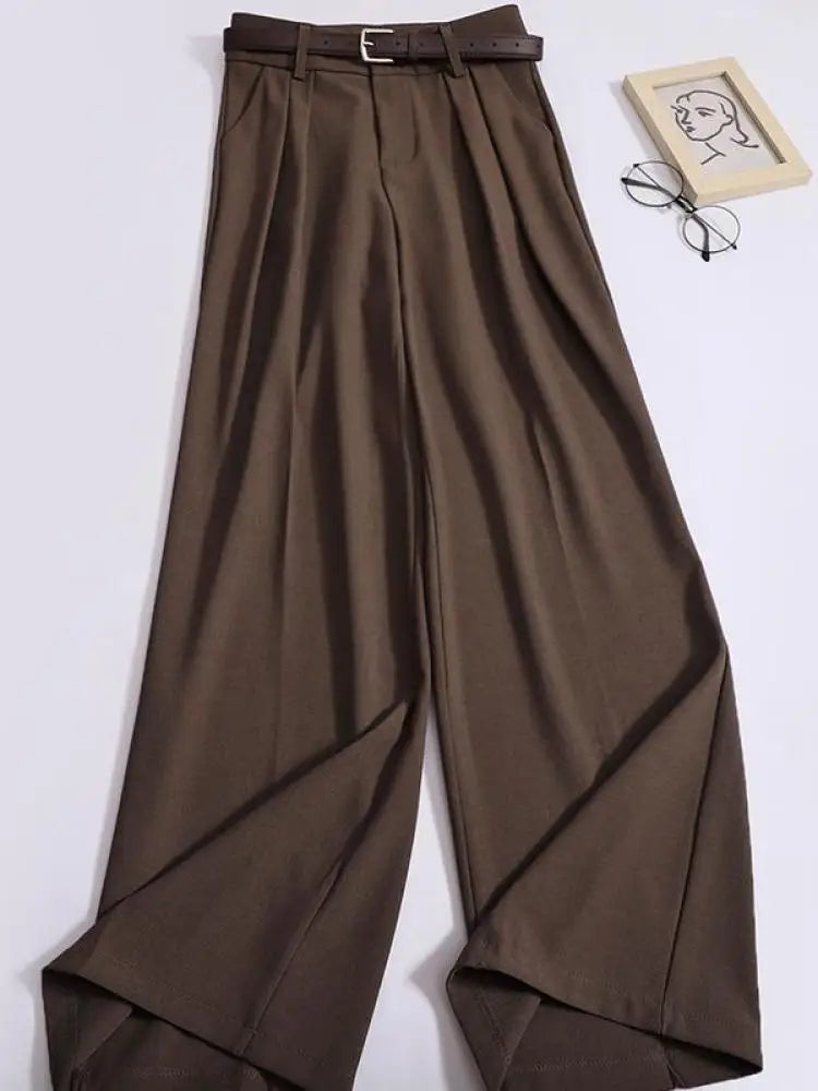 Spring Summer Solid Casual Versatile Long Pants Women's High Waist Wide Leg Loose Pleated Trousers Simplicity Streetwear popular