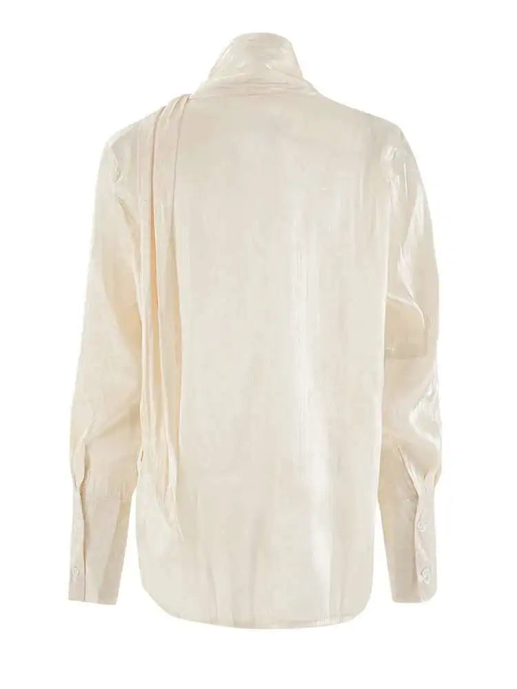 Women Black Organza Elegant Big Size Blouse New Scarf Collar Long Sleeve Shirt Fashion Tide Spring Autumn 2025 CPG2114