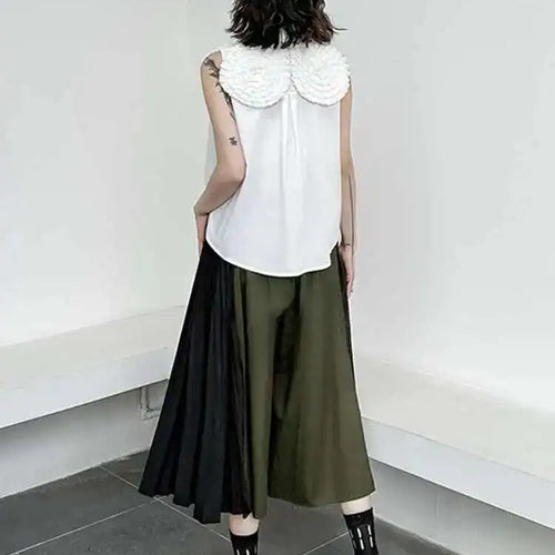 Load image into Gallery viewer, High Elastic Waist Army Green Color-block Pleated Wide Leg Pants New Trousers Women Fashion Spring Autumn 2025 1DH5281
