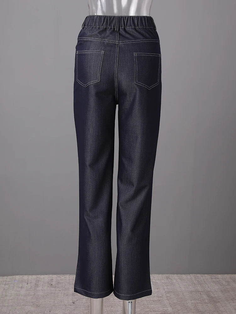 High Waist Dark Blue Brief Denim Long Casual Wide Leg Jeans New Women Trousers Fashion Tide Spring Autumn 2025  CPG3054