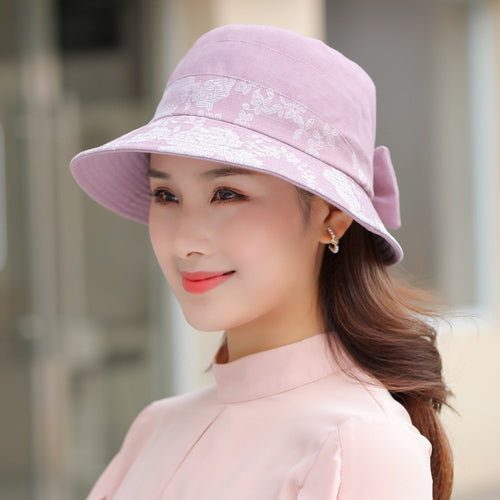 Load image into Gallery viewer, Woman Summer Hats With Visor Hat Fashion Flower Design Sun Hat Travel Bucket Hat
