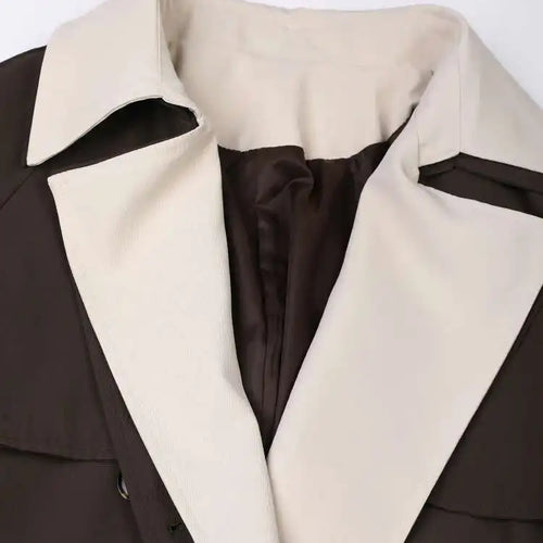 Load image into Gallery viewer, Women Brown Color-block Big Size Long Trench New Lapel Long Sleeve Windbreaker Fashion Tide Spring Autumn 2025 2AA310104
