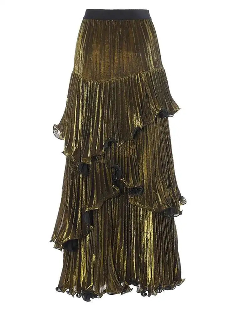 High Elastic Waist Red Pleated Ruffles Irregular Cake Half-body Skirt Women Fashion Tide New Spring Autumn 2025 1DH8130