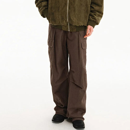 Load image into Gallery viewer, American Style Men&#39;s Cargo Pants Casual Pleated Solid Color Thickened Menswear Straight Leg Male Trousers Autumn 9C9293
