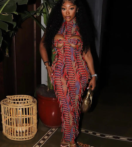 Sexy Sleeveless Hollow Out Bodycon Long Dress For Women 2025 New Women High Neck Street Fashion High Waist Slim Vestidos