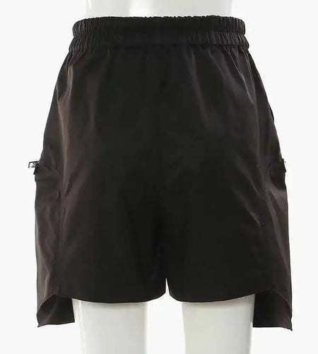 Women Black Irregular Zipper Drawstring Wide Leg Shorts New High Waist Trousers Fashion Tide Spring Summer 2025 1DH4518