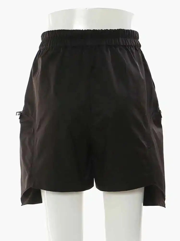 Women Black Irregular Zipper Drawstring Wide Leg Shorts New High Waist Trousers Fashion Tide Spring Summer 2025 1DH4518