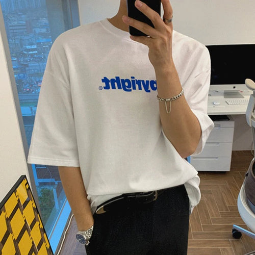 Load image into Gallery viewer, Korean Style Men&#39;s T-shirts Casual Letter Printing Round Collar Short Sleeve Contrast Color Design Male Tops Summer 9C6603
