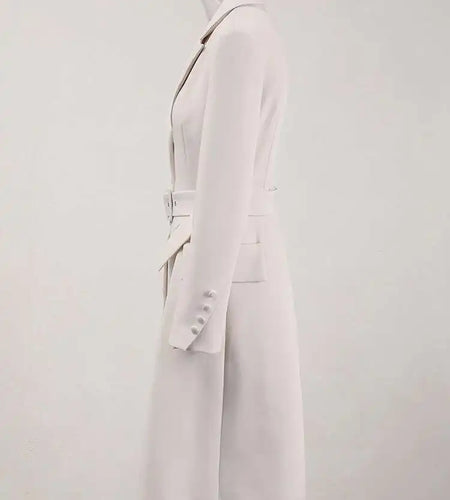 Women Beige Single Breasted Belted Elegant Long Blazer New Lapel Long Sleeve Jacket Fashion Spring Autumn 2025 CPDB131