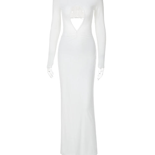 Load image into Gallery viewer, White Long Sleeve Hollow Out Sexy Slim Maxi Prom Dress Fall Winter Women Fashion Y2K Outfits Birthday Party
