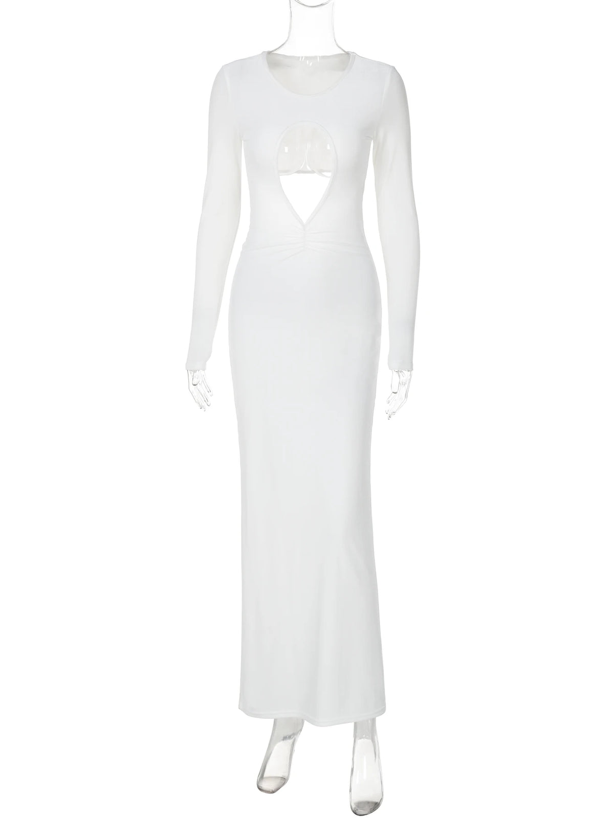 White Long Sleeve Hollow Out Sexy Slim Maxi Prom Dress Fall Winter Women Fashion Y2K Outfits Birthday Party