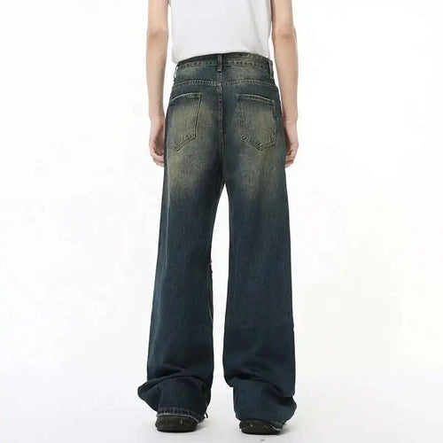 Load image into Gallery viewer, High Street Men&#39;s Denim Pants Worn-out Hole Design Contrast Color Straigh Bottom Wide Leg Loose Male Denim Spring 9C8204
