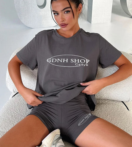 Sporty Women 2-Piece Set Daily Letter Print Classic Losses o-Neck Tops+Comfortable Bottoms Simple Matching Leisure Suits