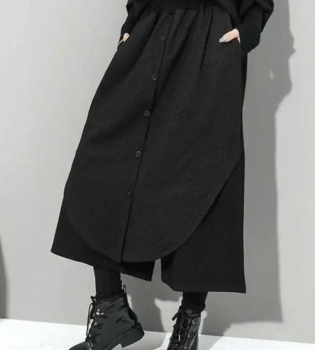 High Elastic Waist Black Irregular Wide Leg Pants New Loose Fit Trousers Women Fashion Tide Spring Autumn 2025 1DF4658
