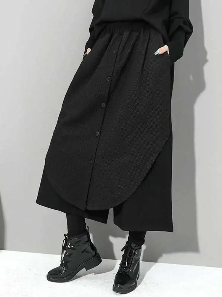 High Elastic Waist Black Irregular Wide Leg Pants New Loose Fit Trousers Women Fashion Tide Spring Autumn 2025 1DF4658